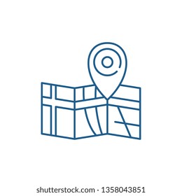 Route on the map line icon concept. Route on the map flat  vector symbol, sign, outline illustration.