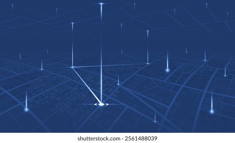 Route on the map to marker. City street map with various points of interest. GPS tracking system to navigate and way around the city landmarks, directions to different locations. Vector illustration