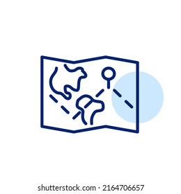 Route on the map with pin to show the destination. Pixel perfect, editable stroke line art icon