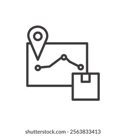 Route Optimization Icon Depicting a Map Pin and Path in Black and White