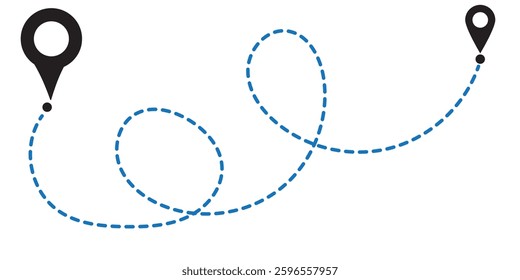 Route Optimization line icon, Route icon between two points with dotted path and location pin. Route location icon