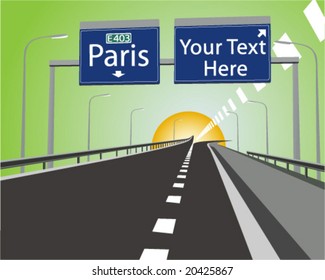 Route to Paris " Route Du Soleil " , with " Exit Sign " ready for your custom text.