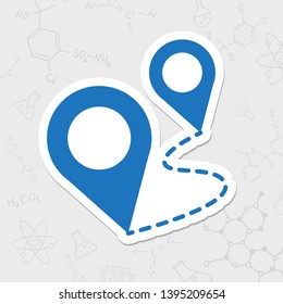 Route with pins illustration. Traveling and adventures vector icon