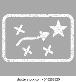 Route Plan grainy textured icon for overlay watermark stamps. Flat symbol with dust texture. Dotted vector white ink rubber seal stamp with grunge design on a silver background.