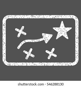 Route Plan grainy textured icon for overlay watermark stamps. Flat symbol with dirty texture. Dotted vector white ink rubber seal stamp with grunge design on a gray background.