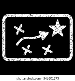 Route Plan grainy textured icon for overlay watermark stamps. Flat symbol with unclean texture. Dotted vector white ink rubber seal stamp with grunge design on a black background.