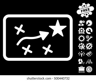 Route Plan icon with bonus options clip art. Vector illustration style is flat iconic symbols, white color, black background.