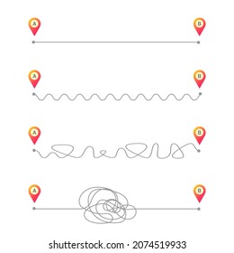 Route plan from point A to B in anticipation and reality.