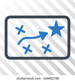 Route Plan vector pictograph. Illustration style is flat iconic bicolor smooth blue symbol on a hatched transparent background.