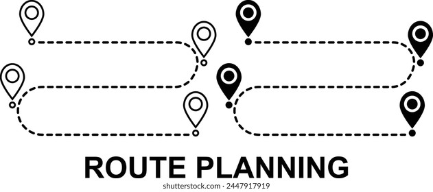 Route Planning Black and White icon set. Editable Set of Delivery and Logistics web icons in line and fill style. High quality business icon set of Logistics
