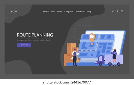 Route Planning concept. Logistics professionals strategize delivery paths with a digital map, reflecting the precision of modern supply chain management. Flat vector illustration