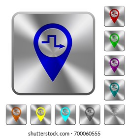 Route planning engraved icons on rounded square glossy steel buttons