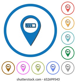Route planning GPS flat color vector icons with shadows in round outlines on white background