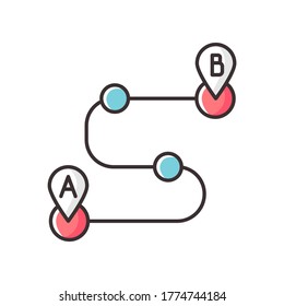 Route planning RGB color icon. Driving safety precaution, GPS navigation system. Finding safe route, destination tracking function. Isolated vector illustration