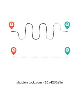 Ruta del punto A al punto B. Vía recta y curvada