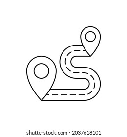 Route with pointers thin line icon. Navigation, distination, distance marker. Vector illustration.