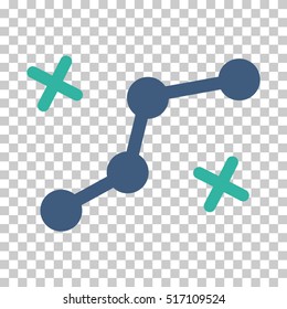 Route Points EPS vector pictogram. Illustration style is flat iconic bicolor cobalt and cyan symbol.