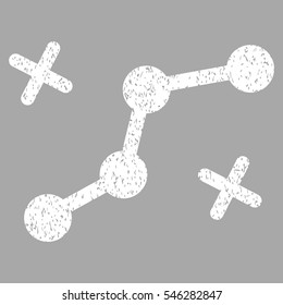 Route Points grainy textured icon for overlay watermark stamps. Flat symbol with unclean texture. Dotted vector white ink rubber seal stamp with grunge design on a silver background.