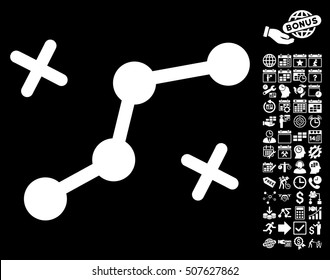 Route Points icon with bonus calendar and time management clip art. Vector illustration style is flat iconic symbols, white color, black background.