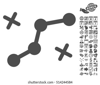 Route Points icon with bonus calendar and time service pictograph collection. Vector illustration style is flat iconic symbols, gray color, white background.