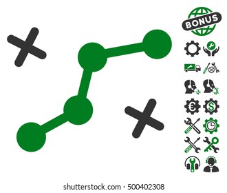 Route Points icon with bonus tools clip art. Vector illustration style is flat iconic symbols, green and gray colors, white background.