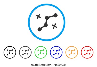 Route Points icon. Vector illustration style is a flat iconic route points gray rounded symbol inside light blue circle with black, gray, green, blue, red, orange color variants.
