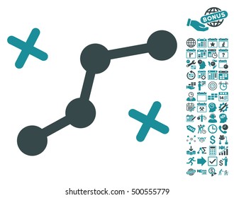 Route Points pictograph with bonus calendar and time service design elements. Vector illustration style is flat iconic symbols, soft blue colors, white background.