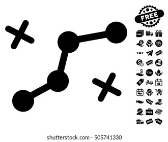 Route Points pictograph with free bonus design elements. Vector illustration style is flat iconic symbols, black color, white background.