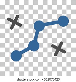 Route Points vector icon. Illustration style is flat iconic bicolor cobalt and gray symbol on a transparent background.