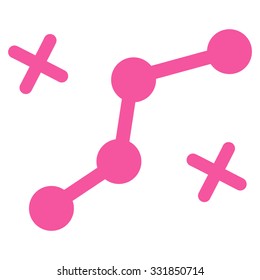 Route Points vector icon. Style is flat symbol, pink color, rounded angles, white background.