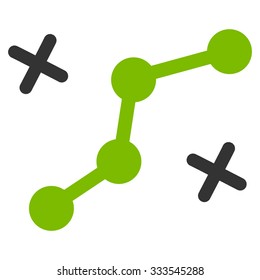 Route Points vector icon. Style is bicolor flat symbol, eco green and gray colors, rounded angles, white background.