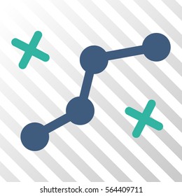 Route Points vector pictogram. Illustration style is flat iconic bicolor cobalt and cyan symbol on a hatched transparent background.