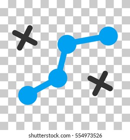 Route Points vector pictograph. Illustration style is flat iconic bicolor blue and gray symbol on a transparent background.