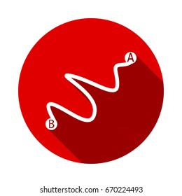 Route Related Vector Icons isolated on red background with long shadow. flat icon