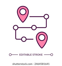 Route RGB color icon. Gps navigation. Location marker. Supply chain route. Customer journey. Product roadmap. Isolated vector illustration. Simple filled line drawing. Editable stroke