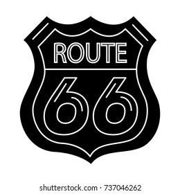 route sign 66- shield icon, vector illustration, black sign on isolated background