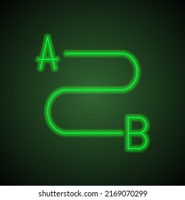 Route simple icon vector. Flat design. Green neon on black background with green light.ai