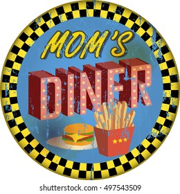 route sixty six diner sign, retro style, vector illustration