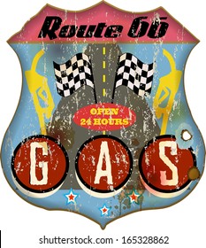route sixty six gas station sign,retro style, 