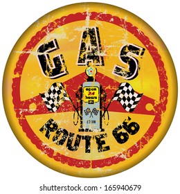 route sixty six gas station sign, grungy retro style