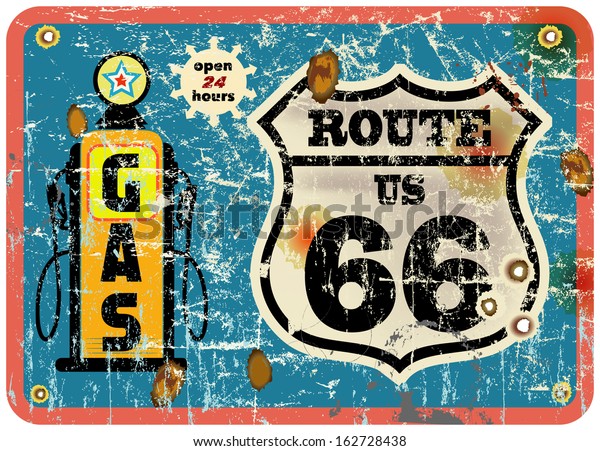 Route Sixty Six Gas Station Signretro Stock Vector (Royalty Free ...