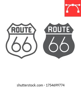 Route Sixty Six Line And Glyph Icon, America And State, Route Sign Vector Graphics, Editable Stroke Linear Icon, Eps 10