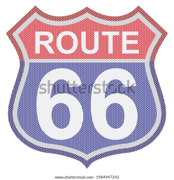 Route Sixty Six Sign With Seamless Knitted\
Pattern. Route 66 Icon With Knitted Texture. America Road Trip\
Vector Illustration\
