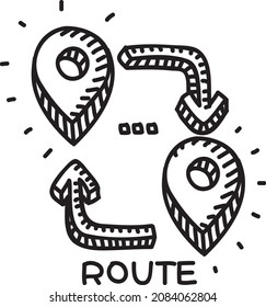  Ruta - ilustración vectorial esquemática. Los 2 puntos de las etiquetas con las dos flechas entre sí.