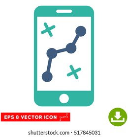 Route Smartphone EPS vector icon. Illustration style is flat iconic bicolor cobalt and cyan symbol on white background.