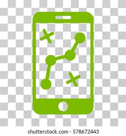 Route Smartphone icon. Vector illustration style is flat iconic symbol, eco green color, transparent background. Designed for web and software interfaces.