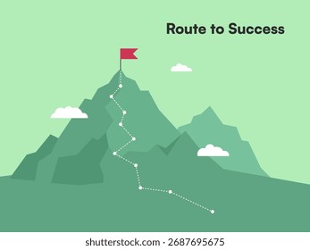 Caminho da Montanha de Sucesso com Sinalizador Vermelho na Ilustração do Vetor de Fundo da Paisagem Verde