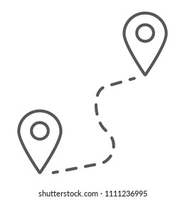 Route thin line icon, travel and tourism, location sign vector graphics, a linear pattern on a white background, eps 10.