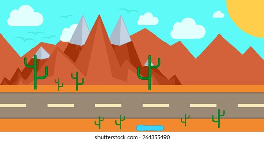 route through the mountain Vector landscape background 