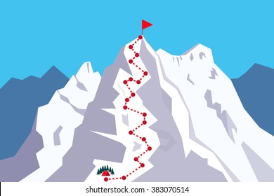 Route To The Top - Climbing, Alpinism, Mountaineering / Career Growth / Goal Achieving Concept - Vector Infographic